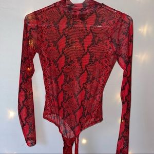 See Through Red Snakeskin Bodysuit